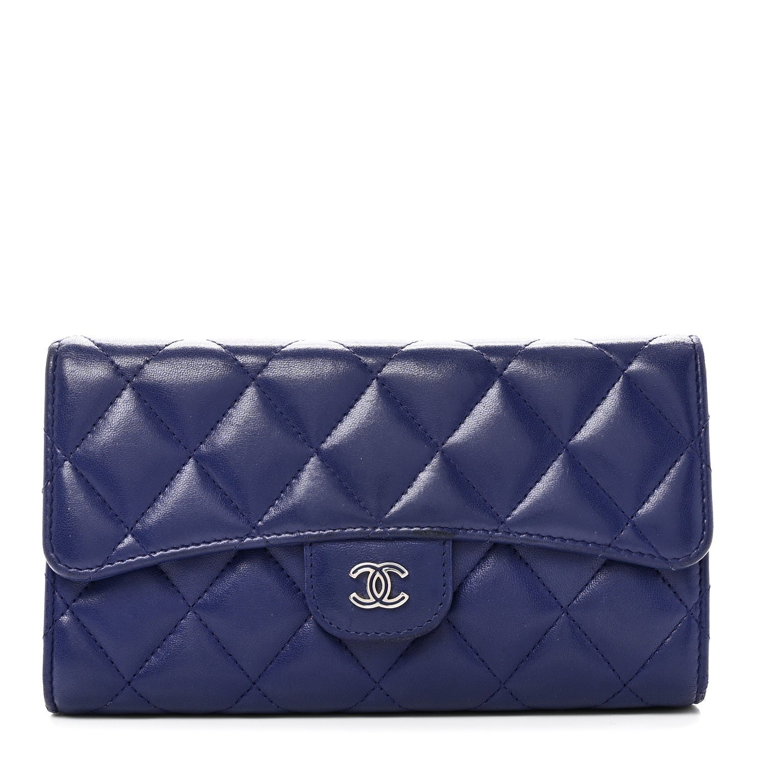 Chanel Lambskin Quilted Large Flap Wallet Blue