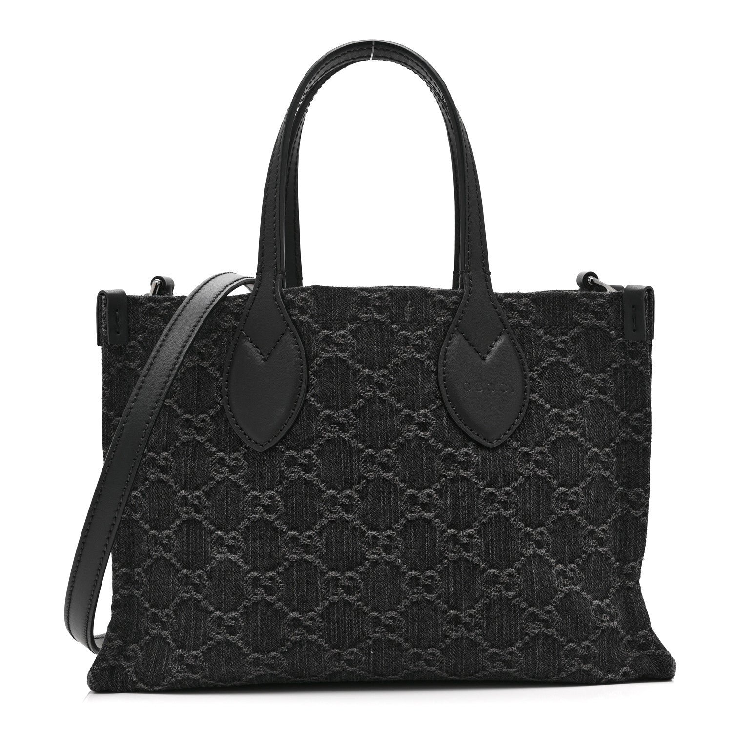 Gucci Denim Ophidia GG Monogram Tote Medium Black Grey
