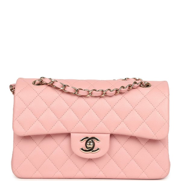 Pre-owned Chanel Small Classic Double Flap Bag Pink Shiny Caviar Light Gold Hardware