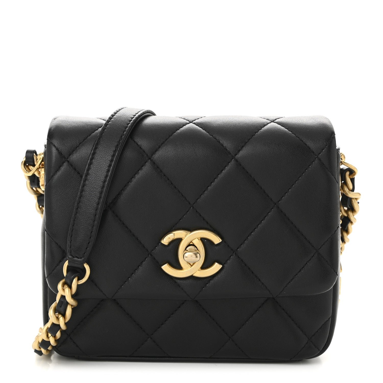 Chanel Lambskin Quilted Mini Side Note Flap Black