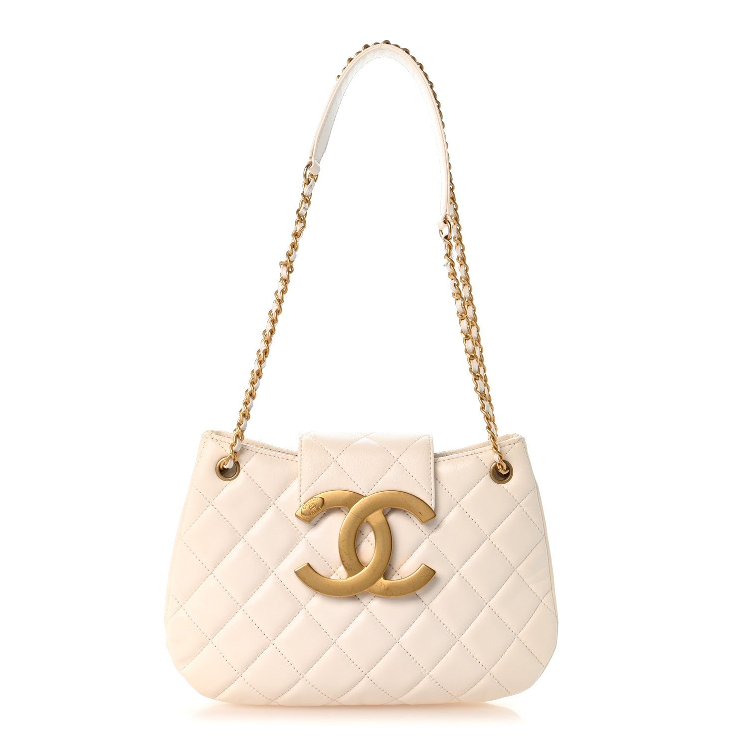 Chanel Lambskin Quilted Giant CC Shoulder Bag White