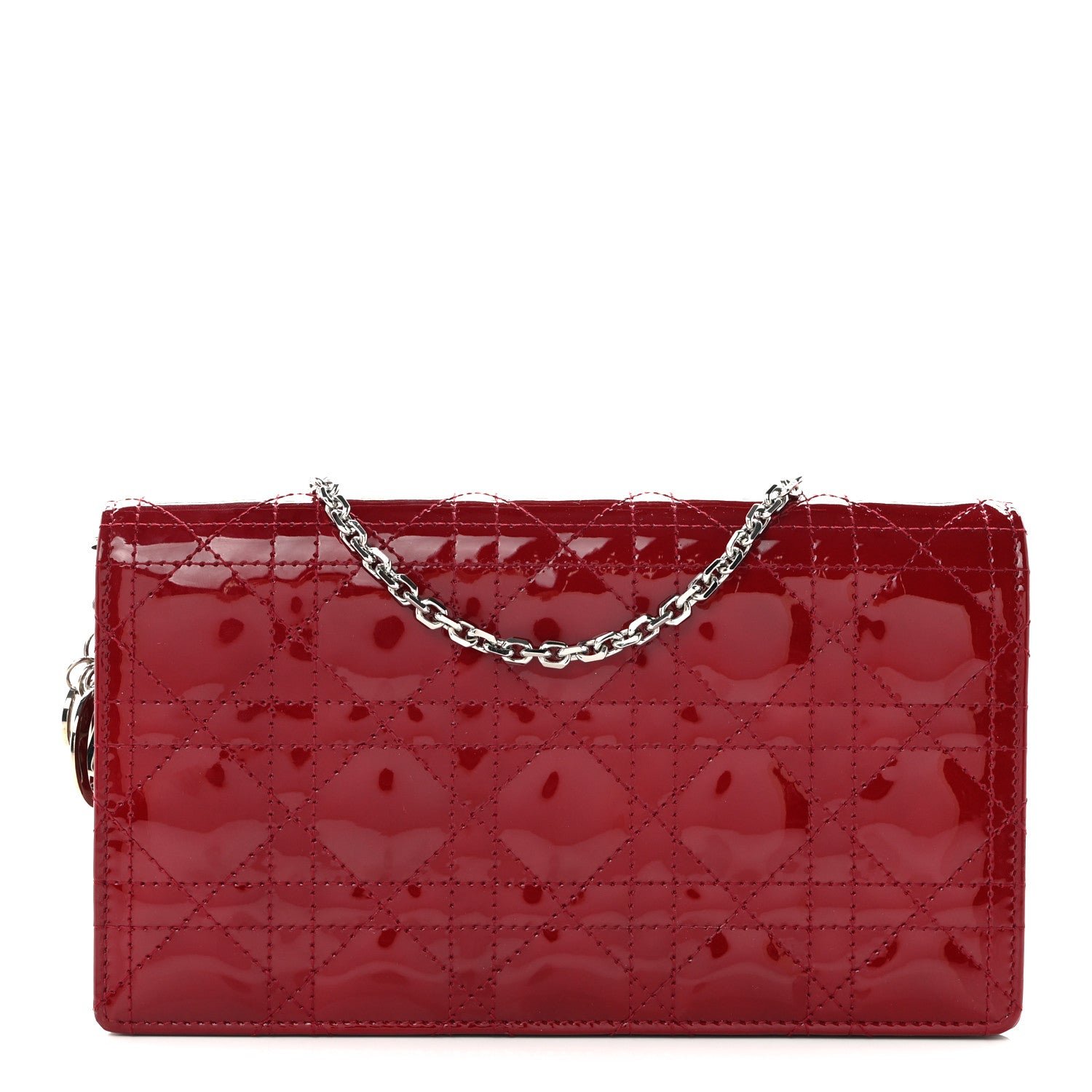 Christian Dior Patent Cannage Lady Dior Clutch Red