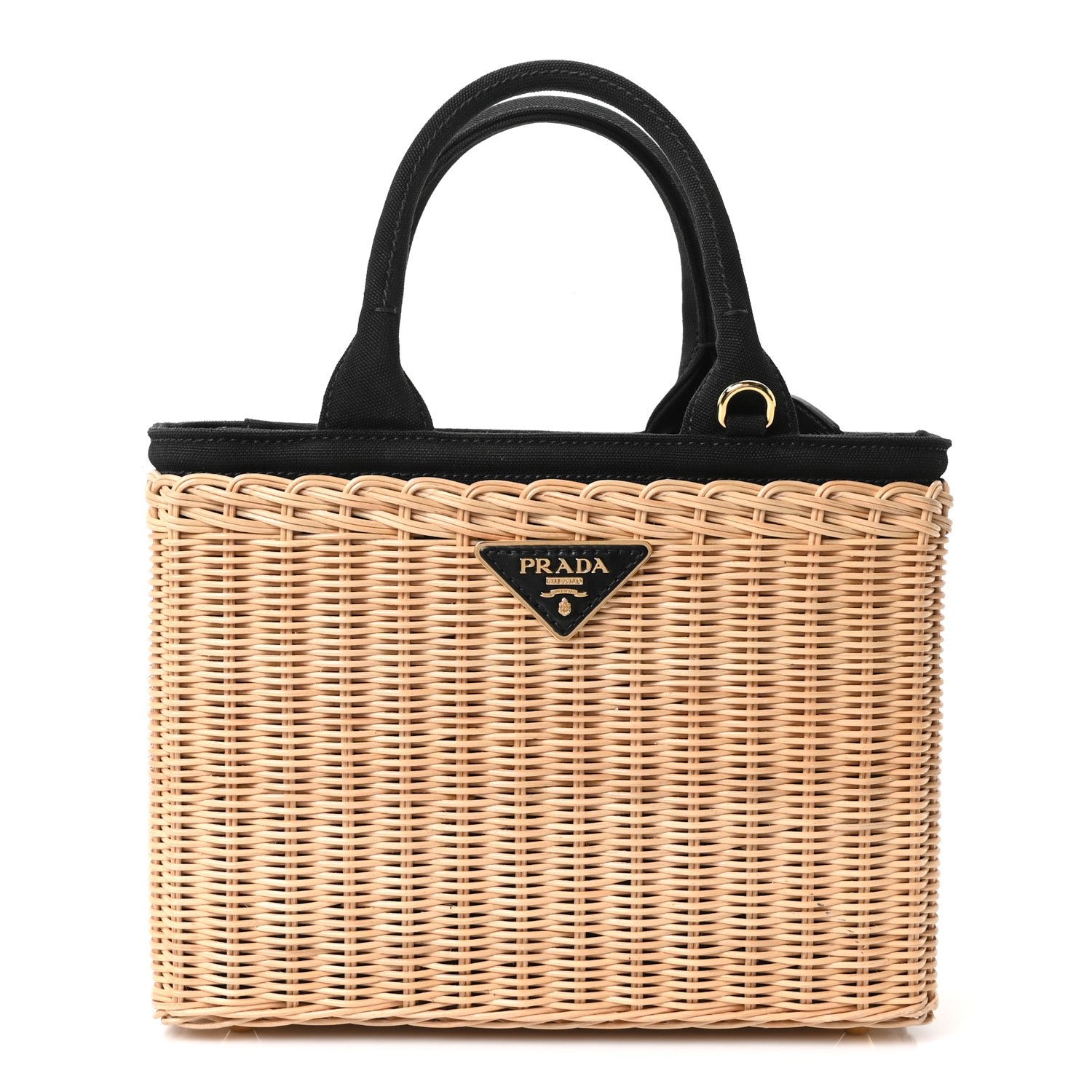 Prada Wicker Canvas Tote Naturale Black