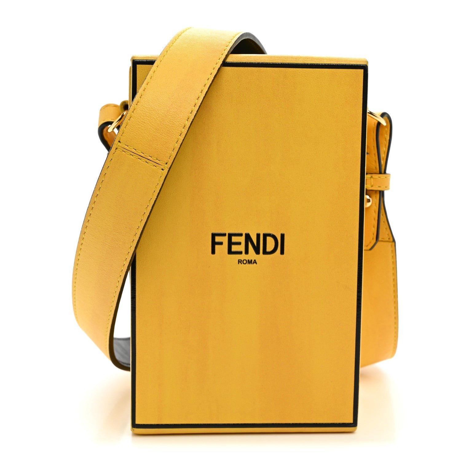 Fendi Vitello Fluffy Logo Vertical Box Yellow Box Black