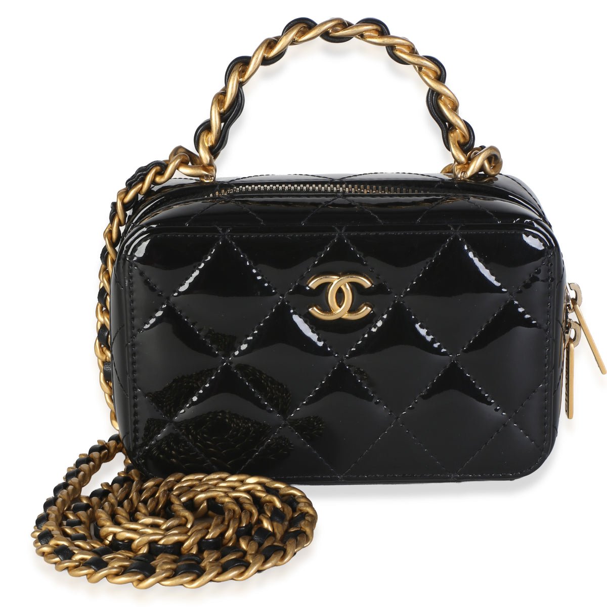 Black Quilted Patent Mini Vanity Chain Bag