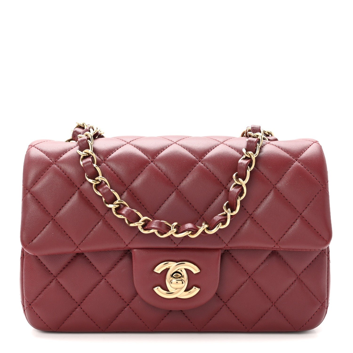 Chanel Lambskin Quilted Mini Rectangular Flap Burgundy