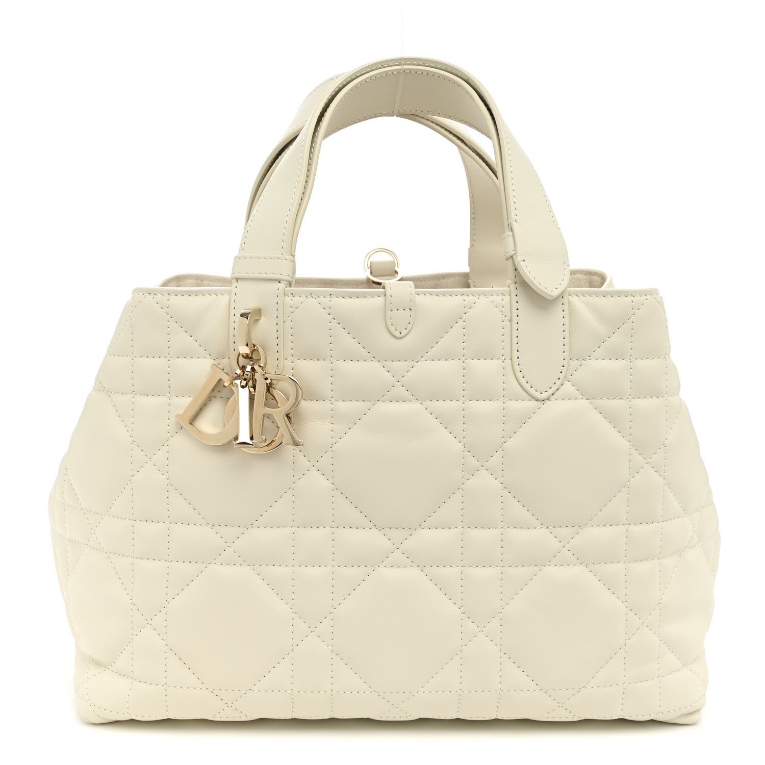 Christian Dior Calfskin Macrocannage Medium Toujours White