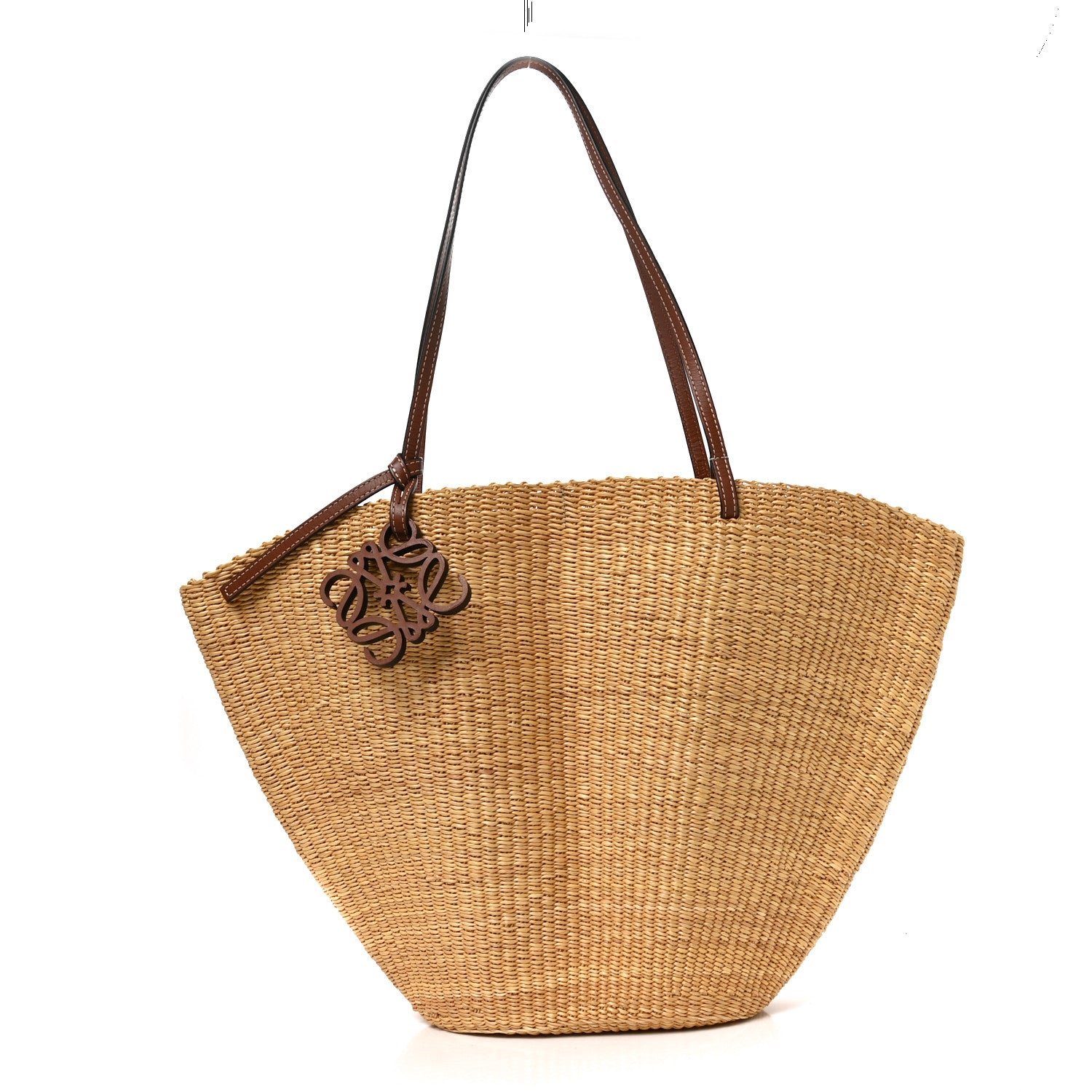 Loewe Loewe Raffia Calfskin Shell Basket Tote Natural Pecan