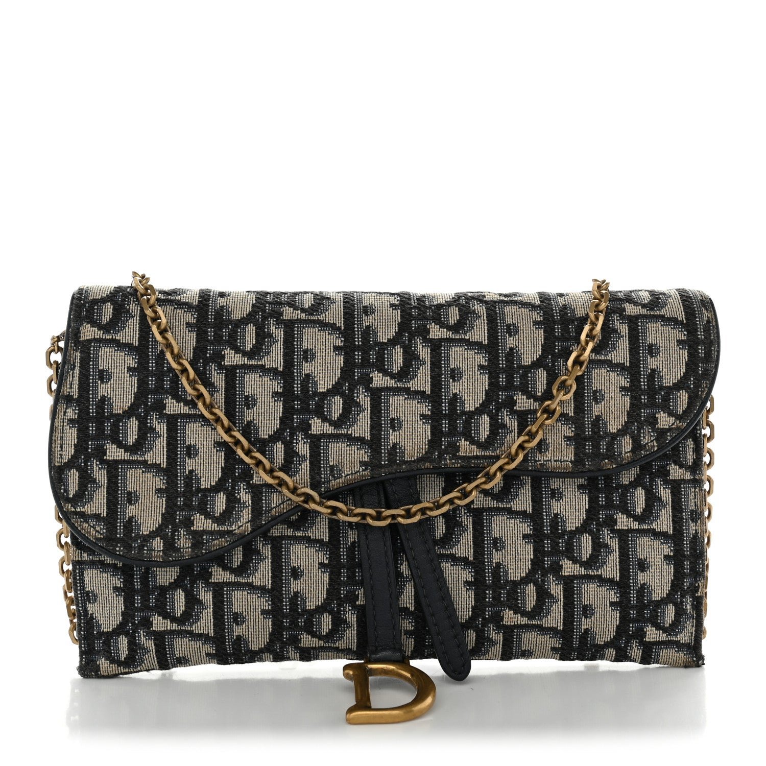 Christian Dior Oblique Small Saddle Chain Pouch Blue