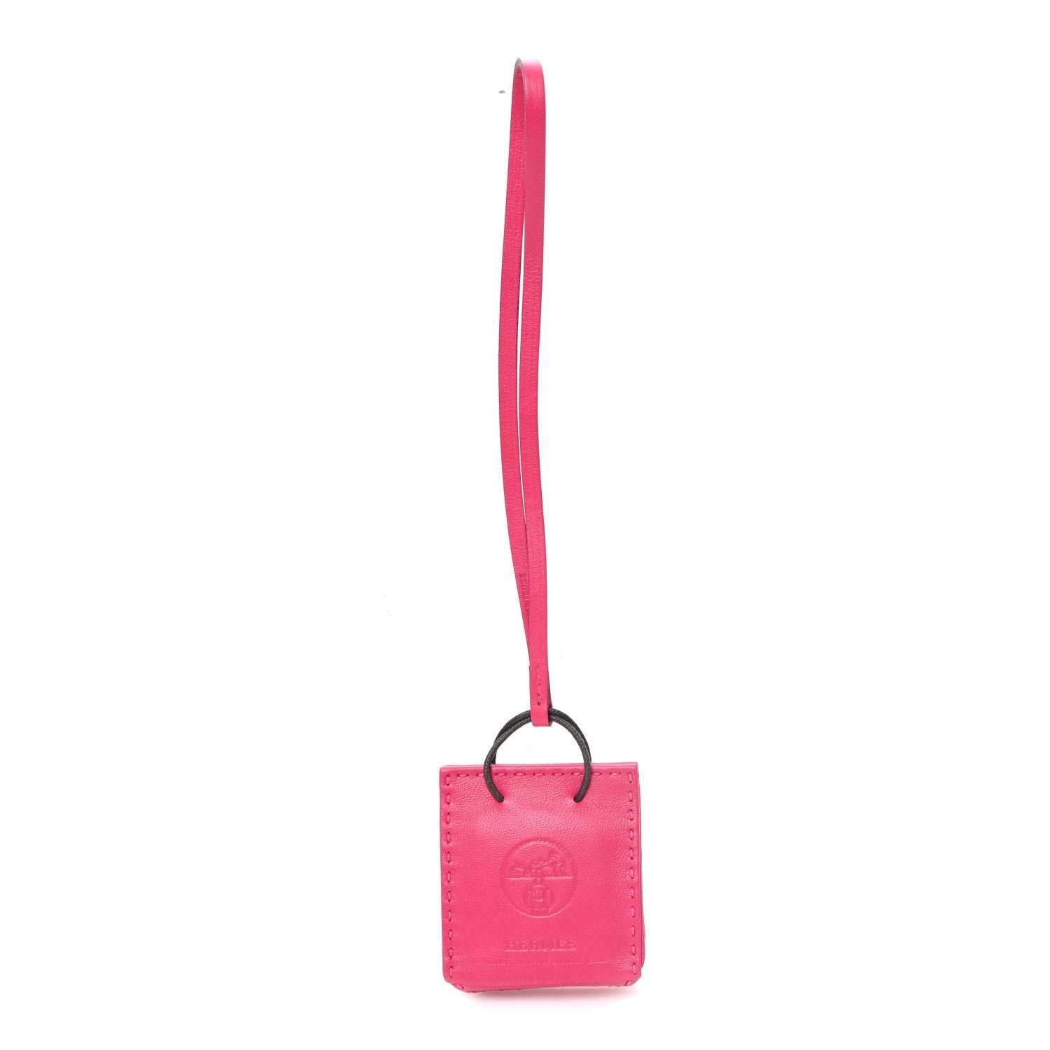 Hermes Milo Lambskin Swift Shopping Bag Charm Rose Mexico
