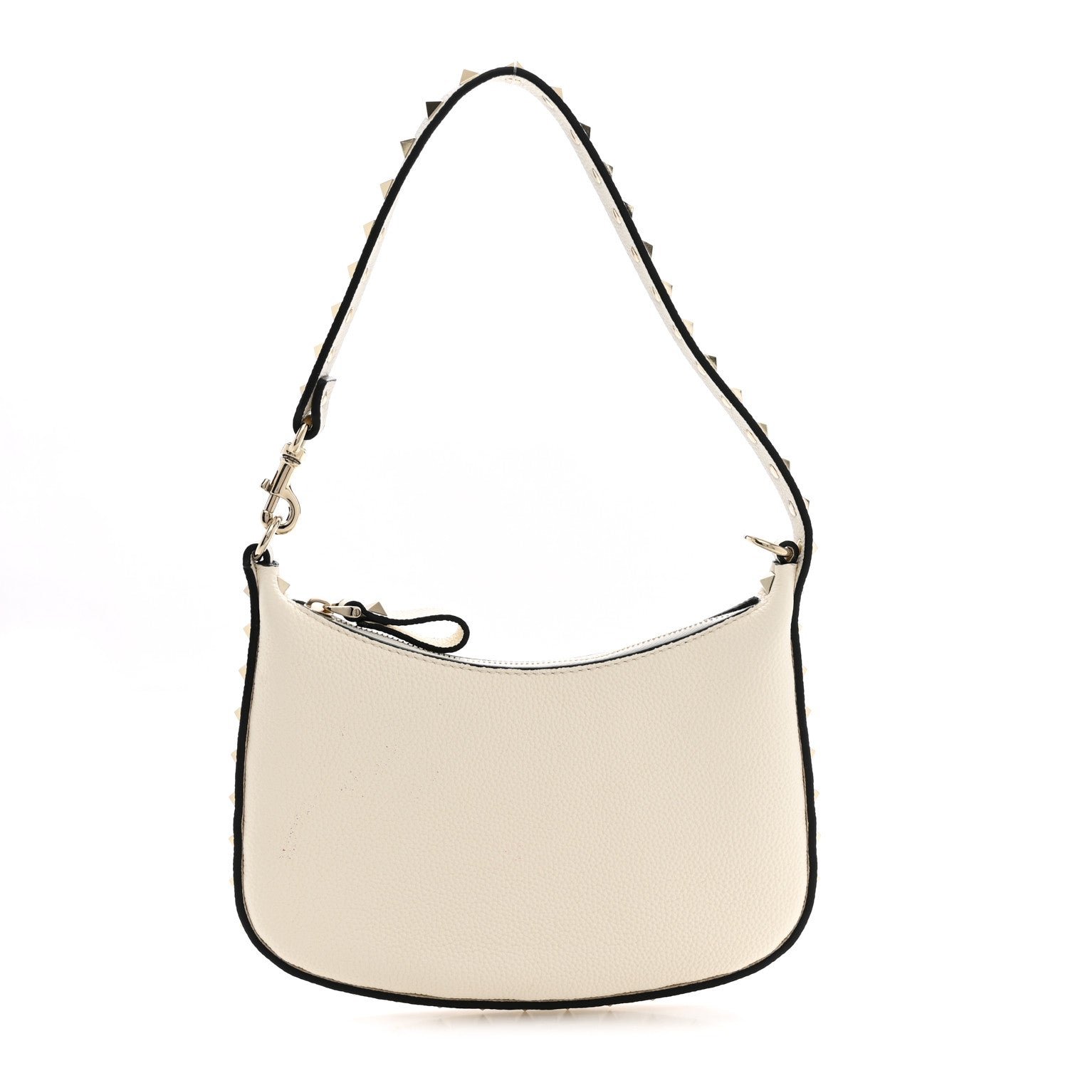 Valentino Garavani Grainy Calfskin Mini Rockstud Hobo Ivory