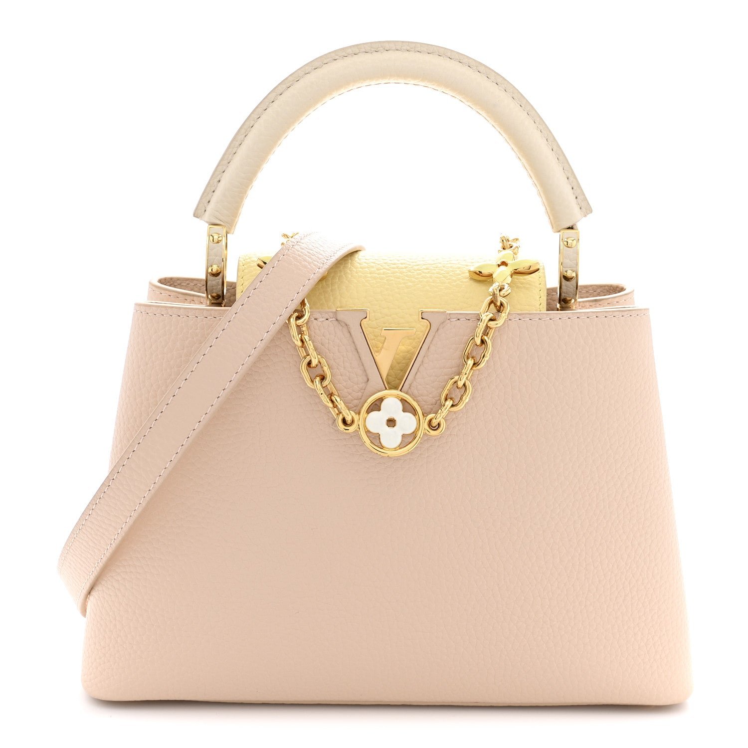 Louis Vuitton Taurillon Enamel Flower Chain Capucines BB Beige Yellow Creme