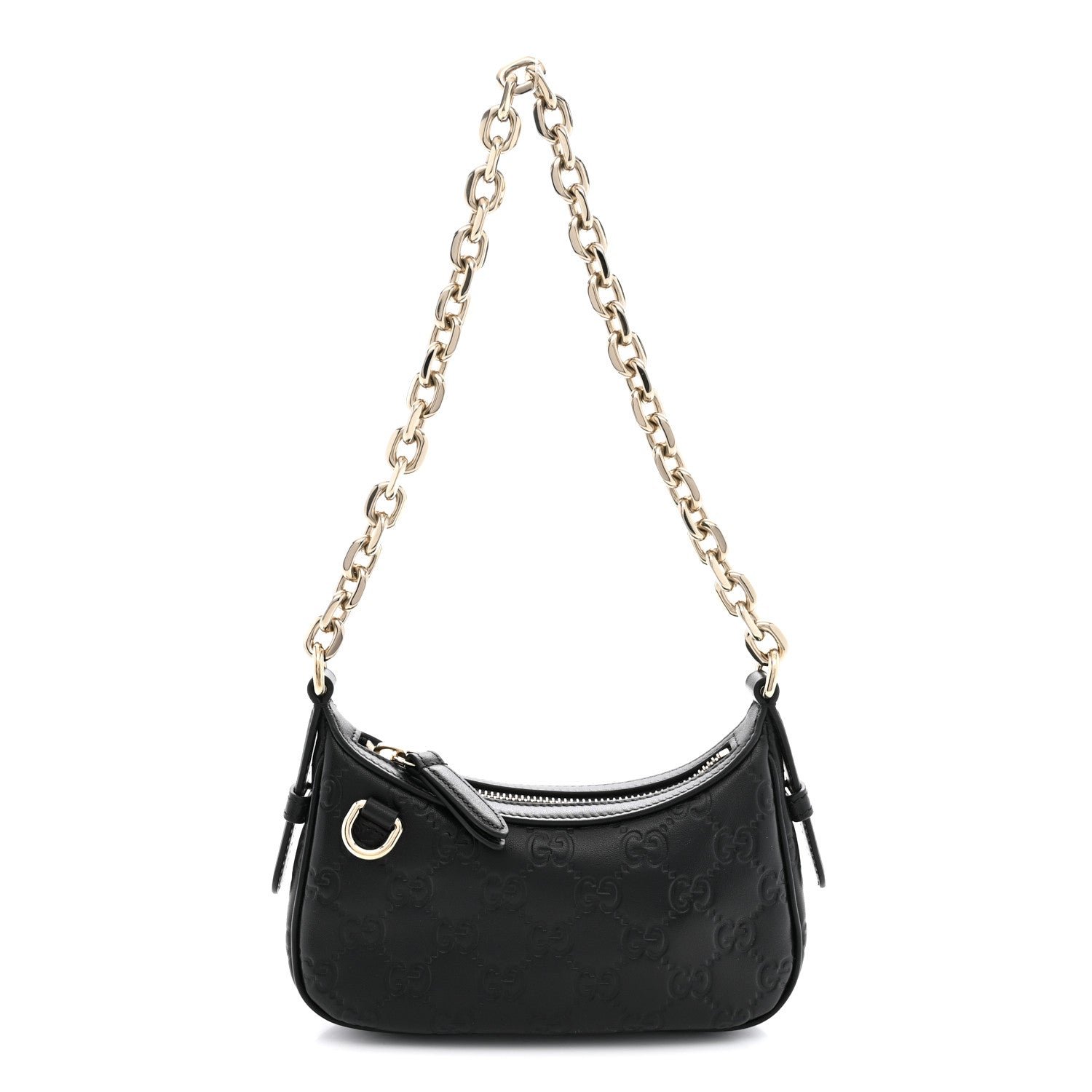 Gucci GG Calfskin Embossed Emblem Mini Shoulder Bag Black