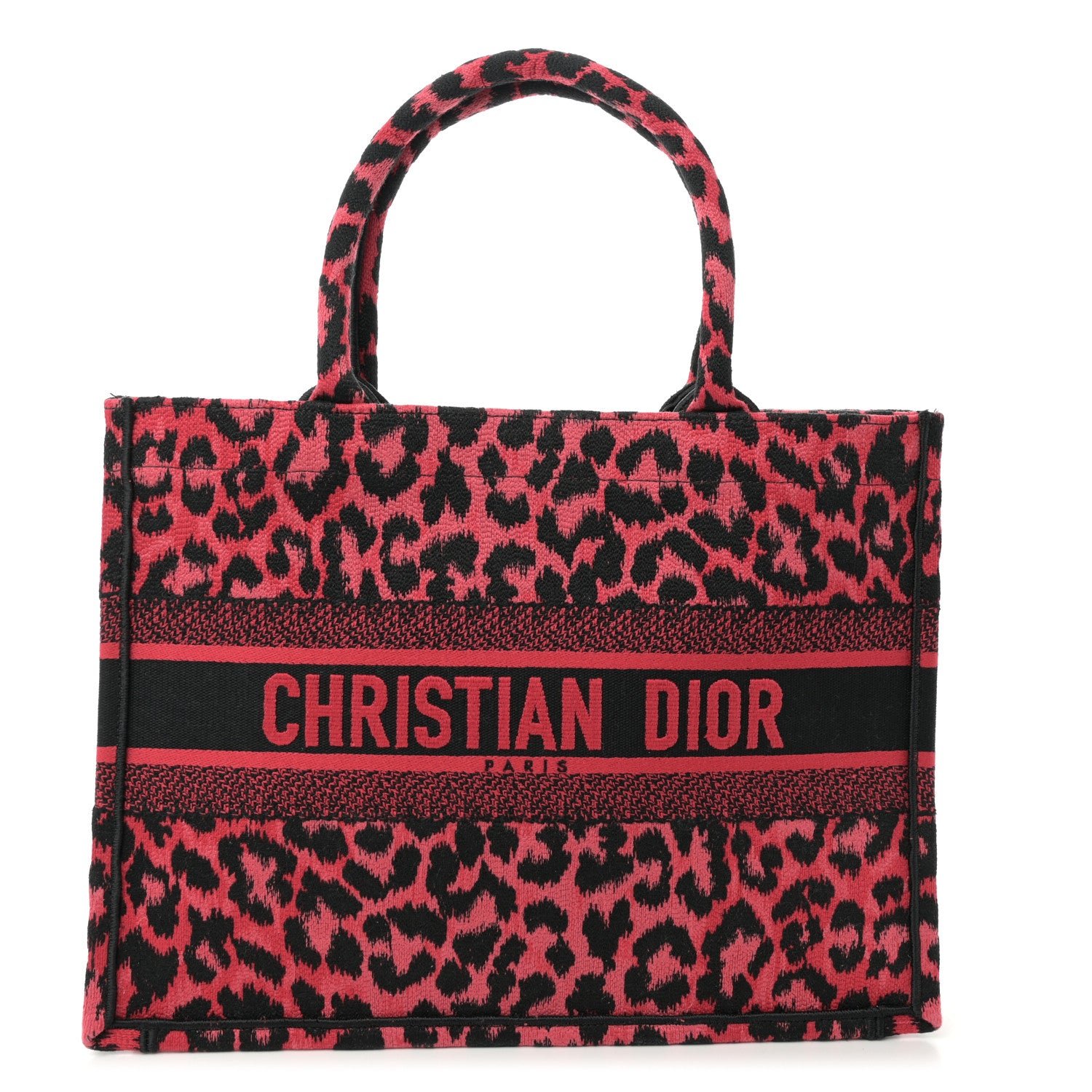 Dior Canvas Mizza Embroidered Medium Leopard Book Tote Fuchsia Multicolor