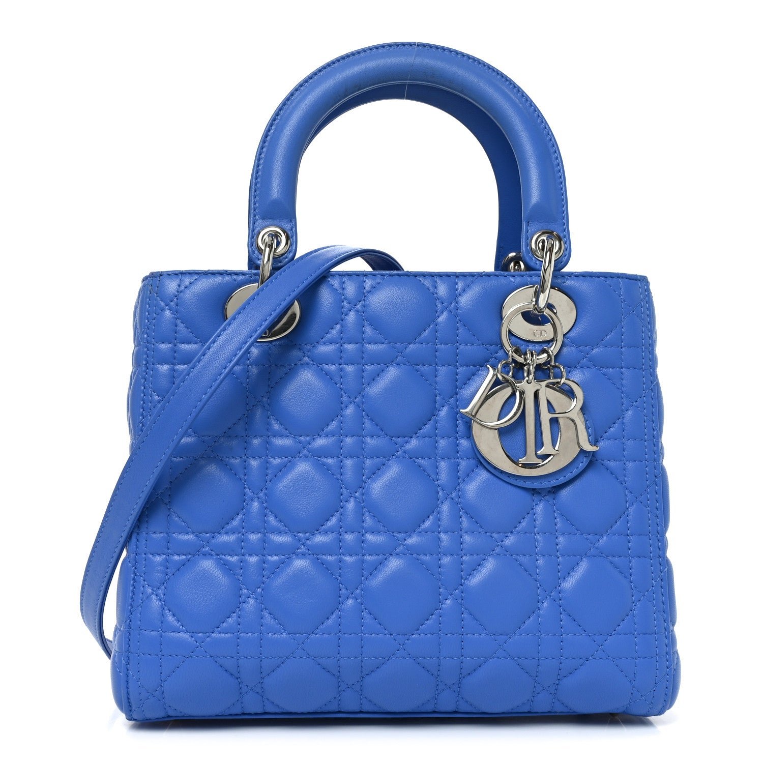 Christian Dior Lambskin Cannage Medium Lady Dior Blue Persan