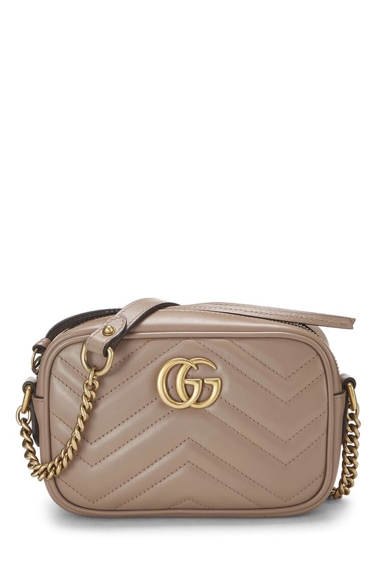 Beige Leather GG Marmont Crossbody Small