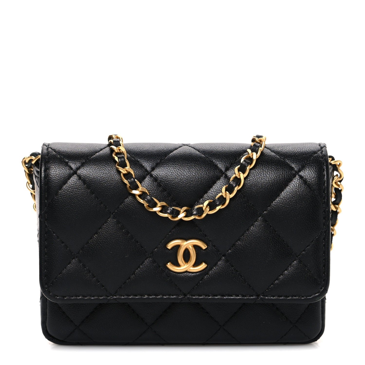 Chanel Lambskin Enamel Quilted Coco Hearts Clutch With Chain Black