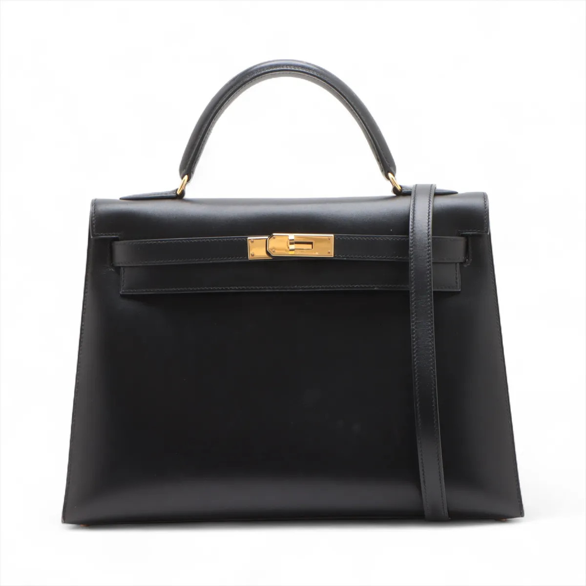 Hermès Kelly 32 Serie Box calf Black Gold Metal Fittings