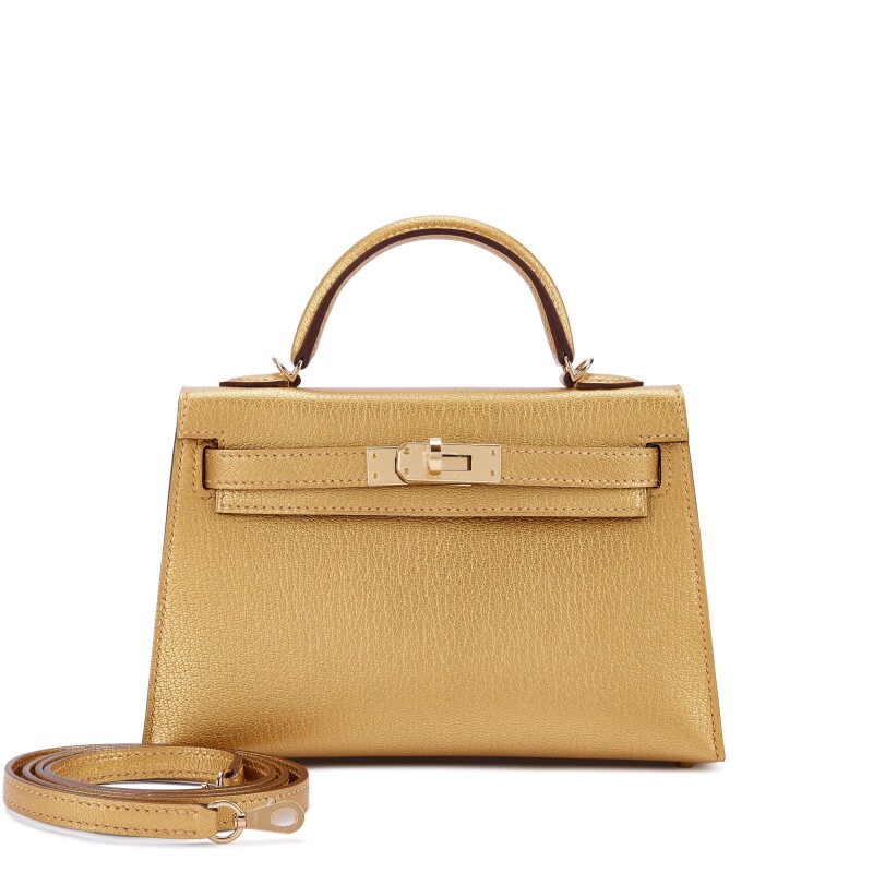 Hermes Dore Chèvre Chamkilight Metallic Mini Kelly II Permabrass Hardware, 2025