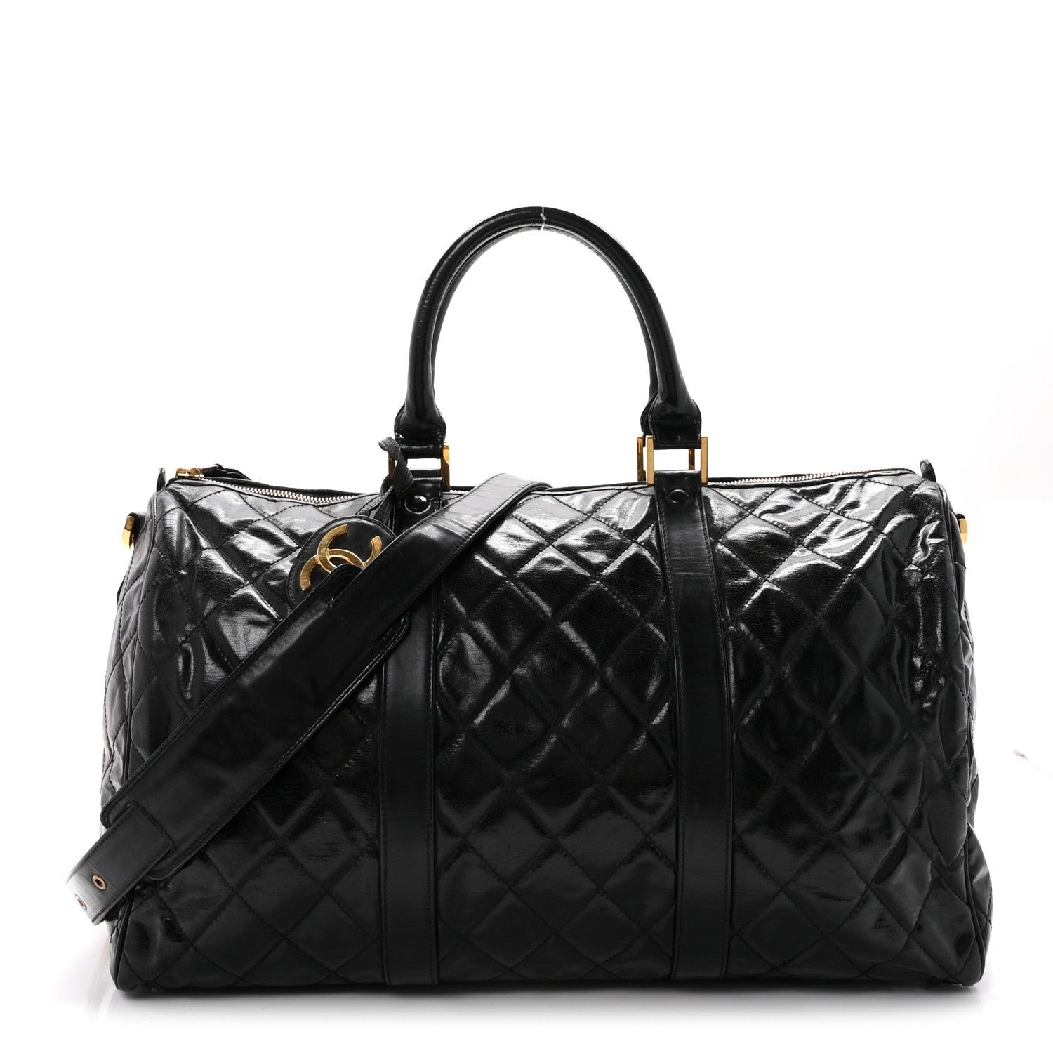 Chanel Calfskin Stitched Duffle Travel Bag Black