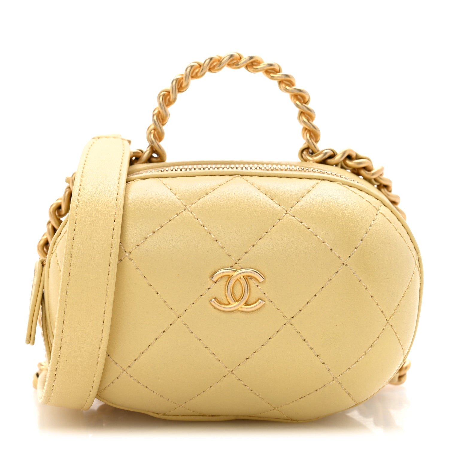Chanel Lambskin Quilted CC Bubble Vanity Case With Chain Light Yellow