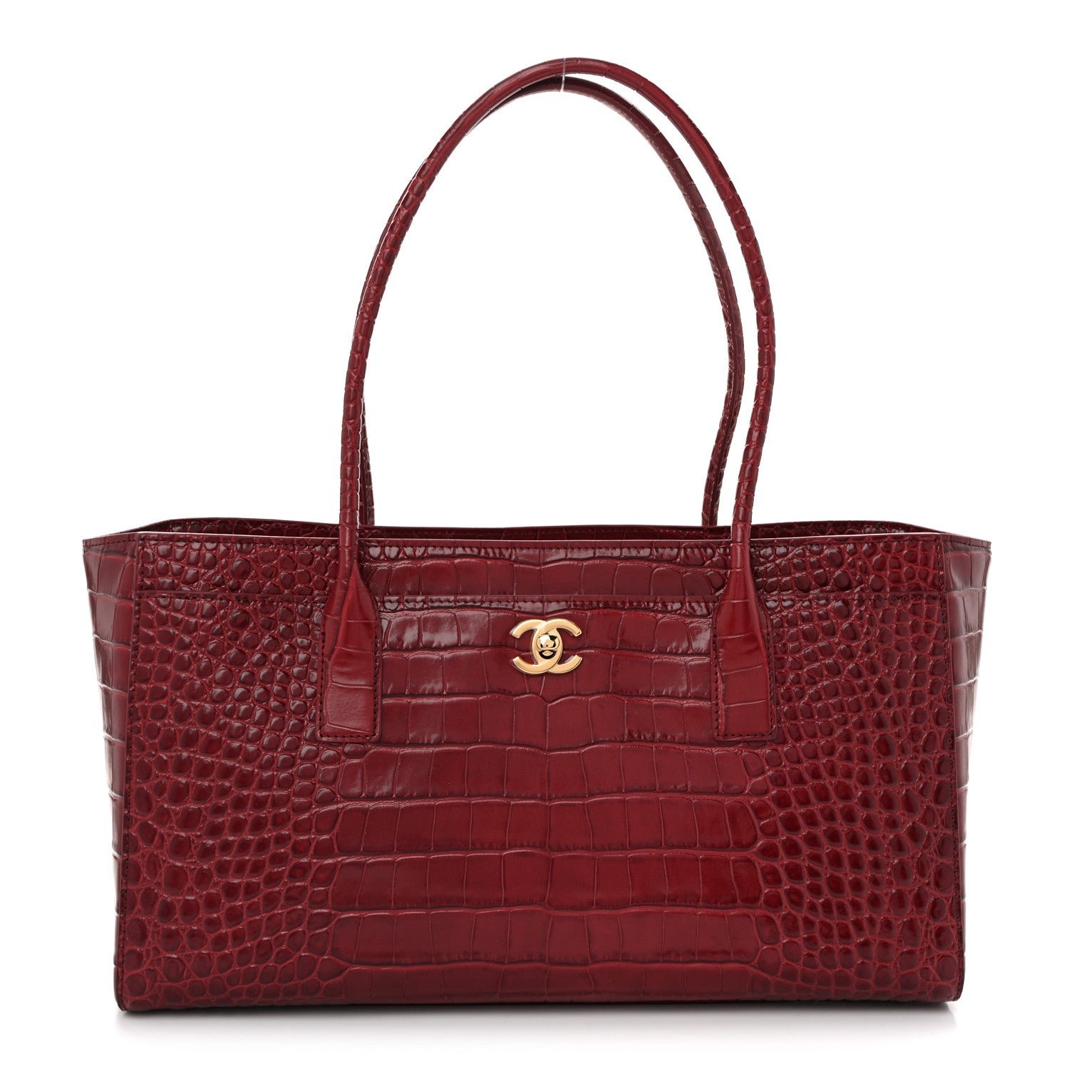 Chanel Calfskin Crocodile Embossed Archetype Small Shopper Tote Burgundy