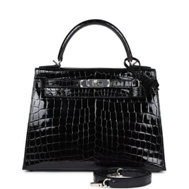 Hermes Hermes Kelly Sellier 28 Black Shiny Niloticus Crocodile Palladium Hardware