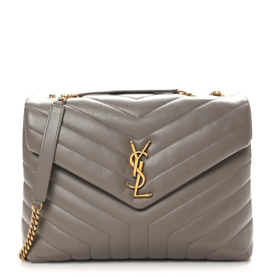 Saint Laurent Calfskin Y Quilted Monogram Medium Loulou Chain Satchel Greyish Brown