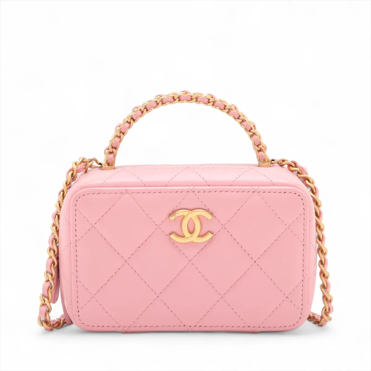 Chanel Matelasse Lambskin 2 Way Shoulder Bag Vanity Pink Gold Metal Fittings ran