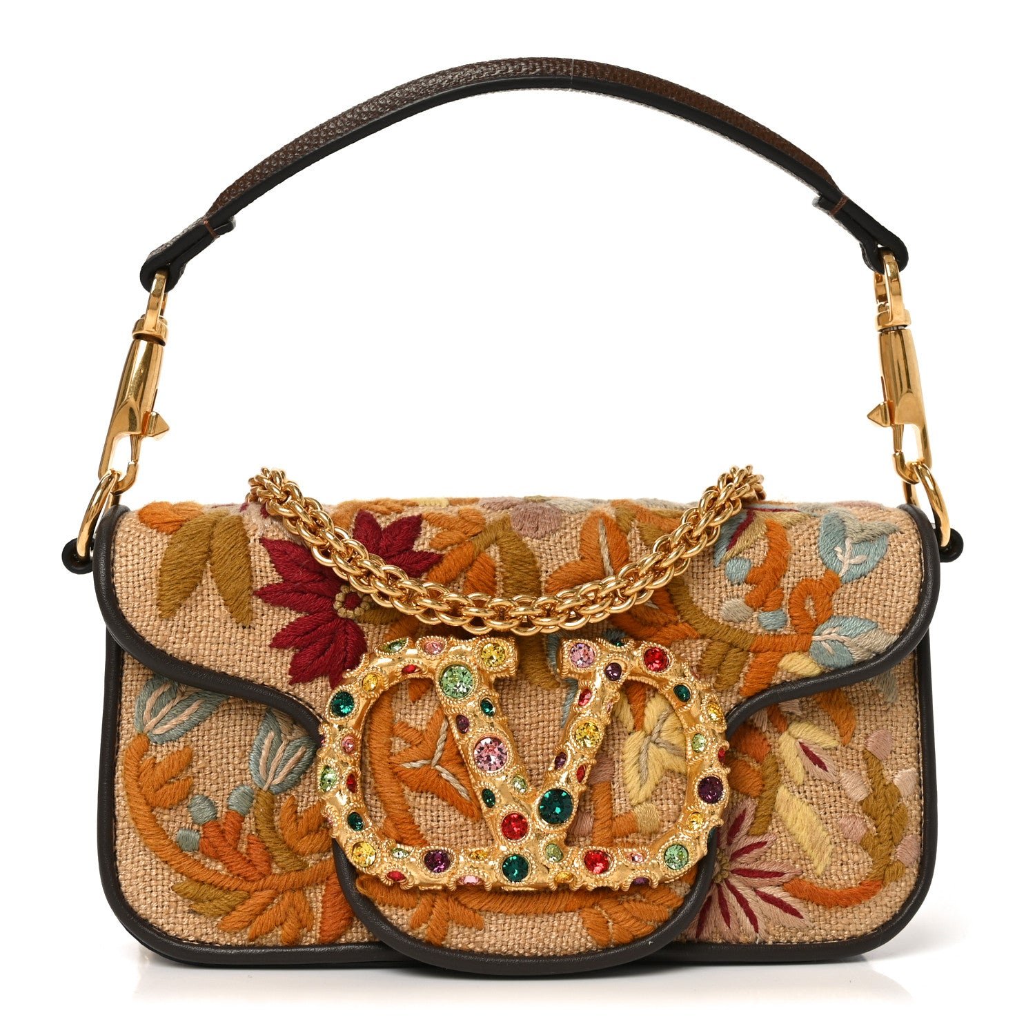 Valentino Garavani Fabric Karung Crystal Embroidered Vlogo Small Loco Shoulder Bag Multicolor