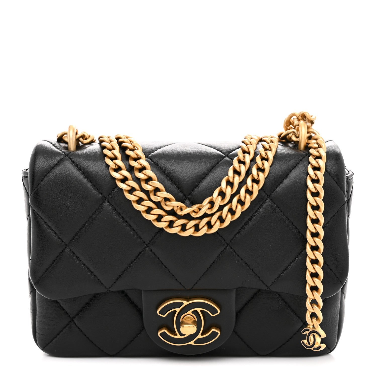 Chanel Lambskin Enamel Quilted Mini Pending CC Square Flap Black