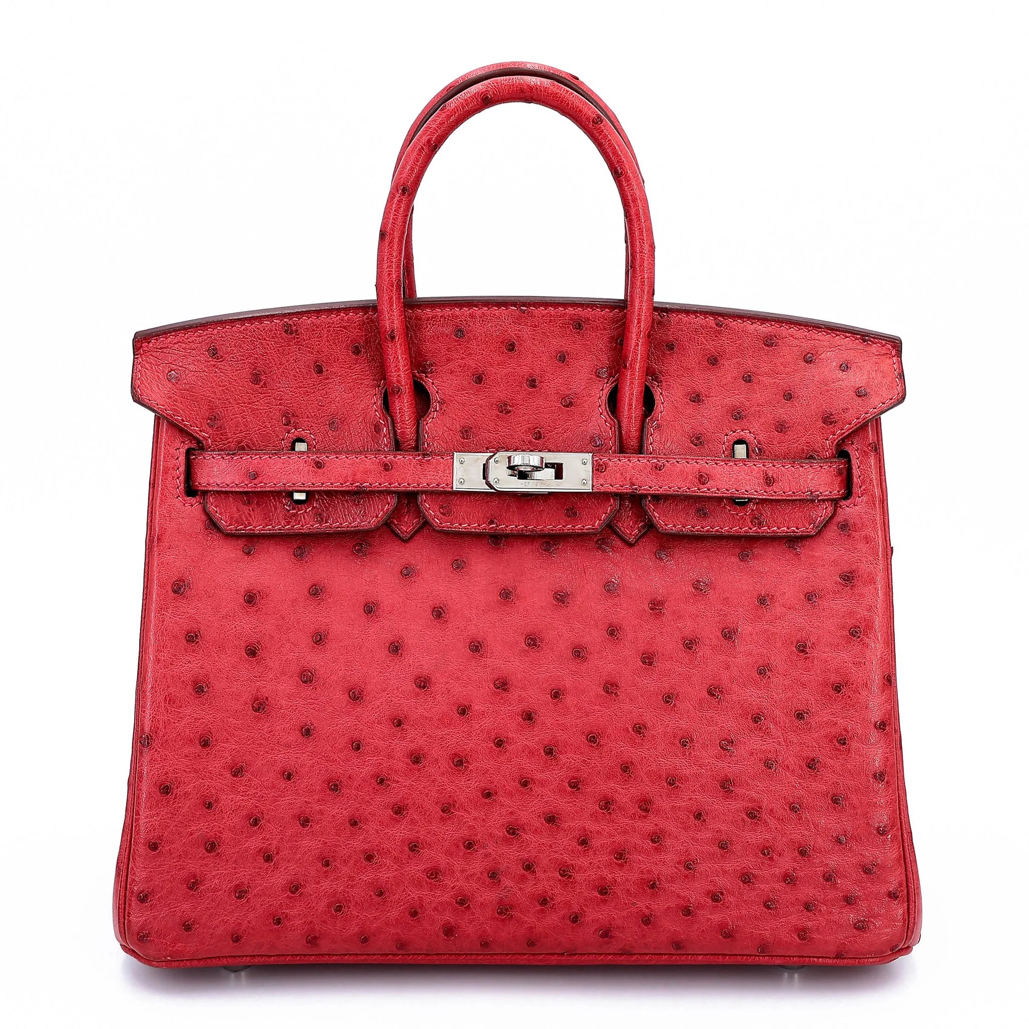 Very Good ( Rank A) HERMÈS Birkin 25 Bougainvillea (A5) Ostrich Palladium hardware Square M (2009)
