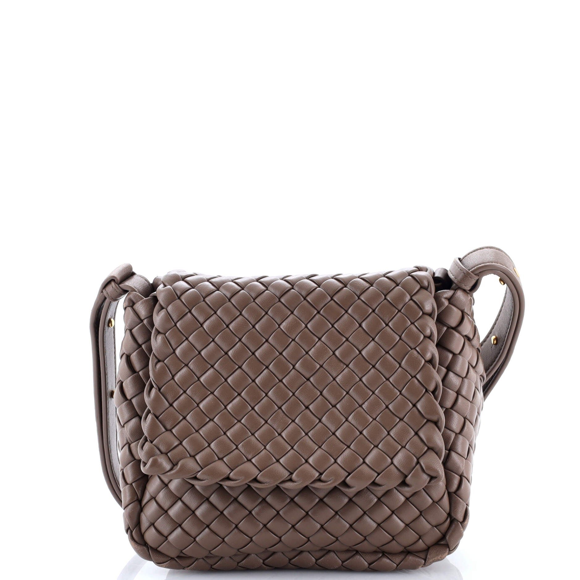 Bottega Veneta Cobble Flap Shoulder Bag Padded Intrecciato Leather Mini