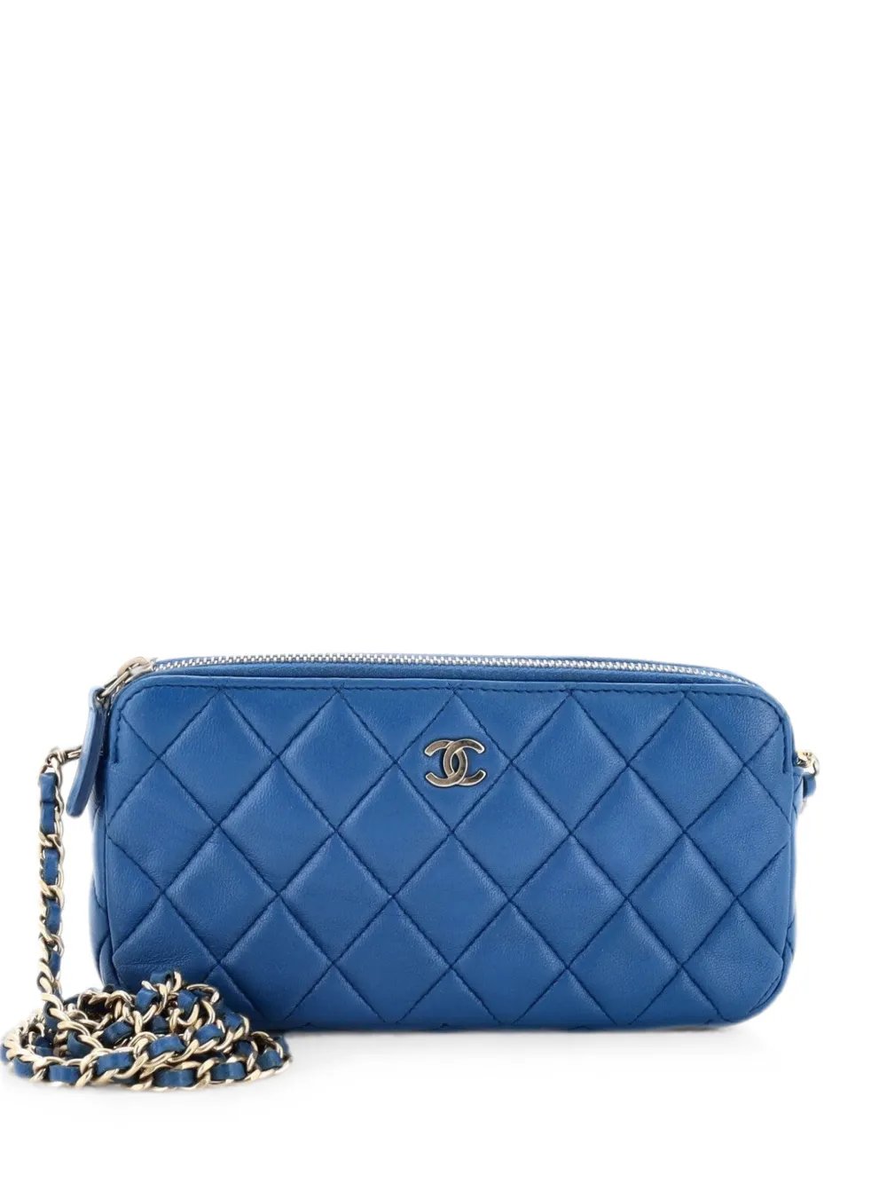 Double Zip with Chain Quilted Lambskin clutch bag