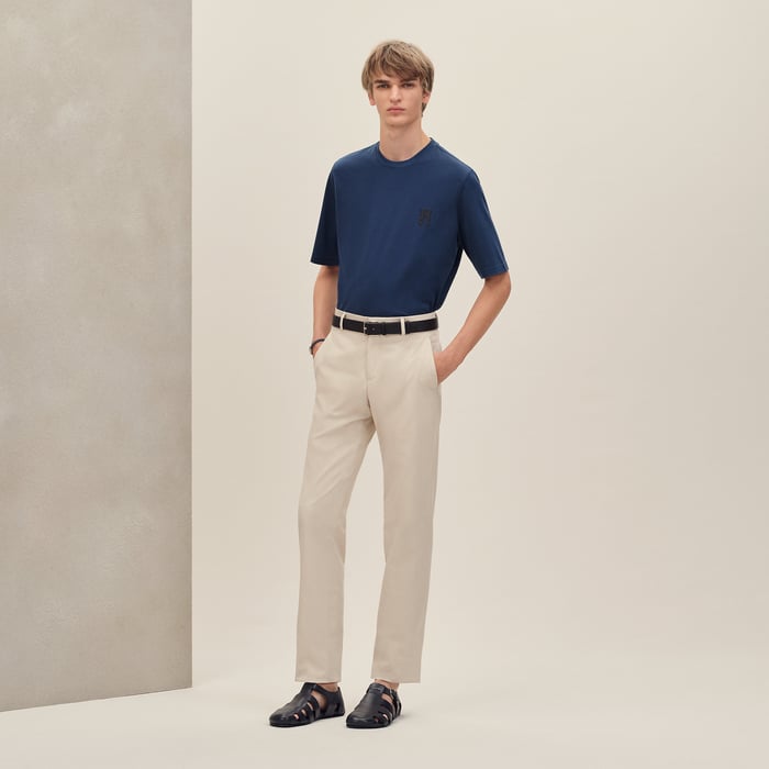 Indigo "H'Cheval" T-shirt With Leather Detail