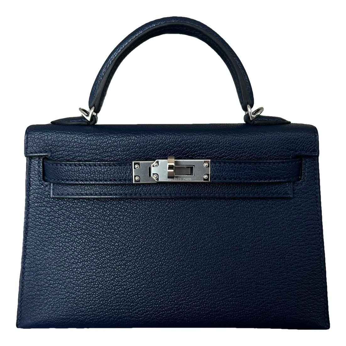Hermes Kelly Handbag Navy Chèvre Mysore Leather 2024