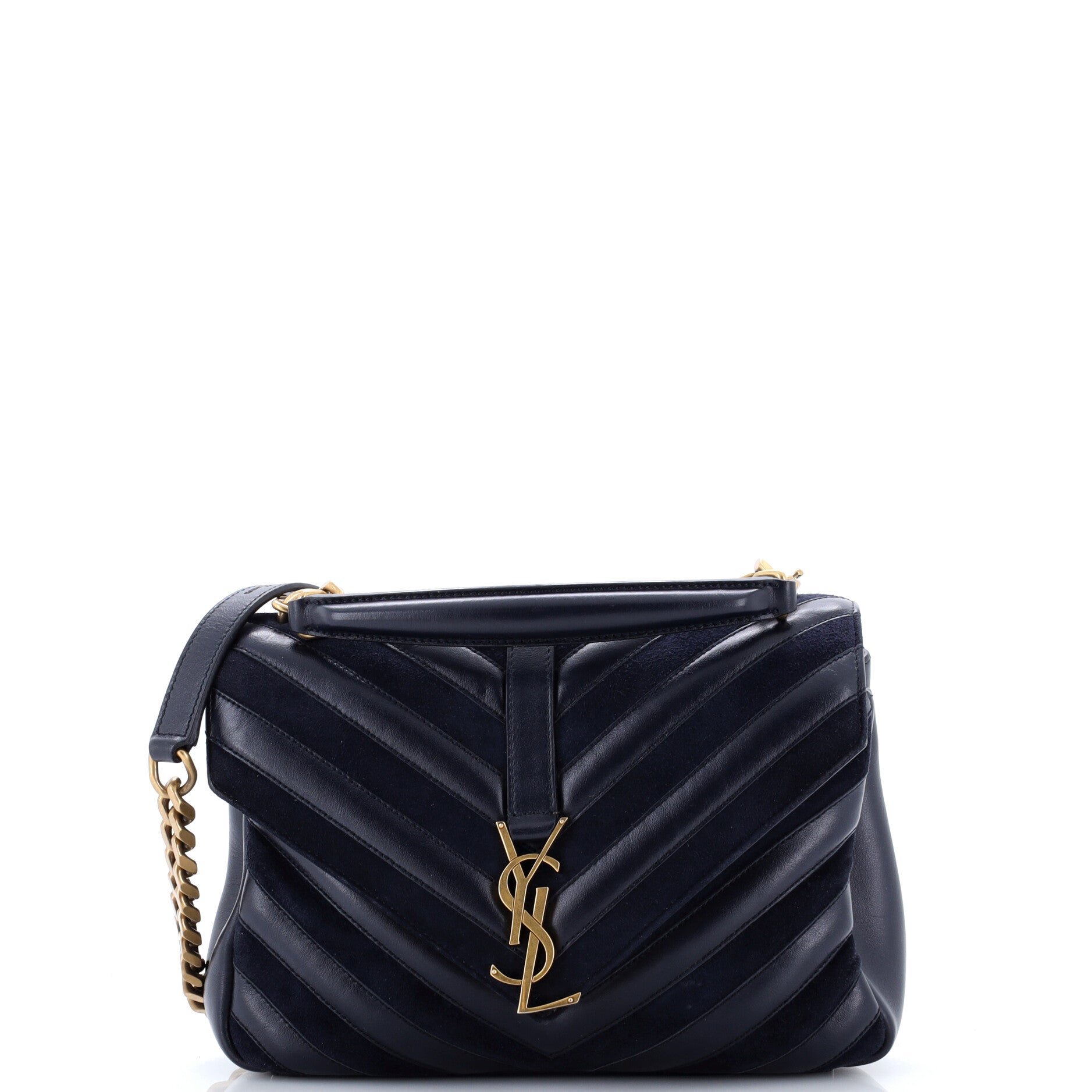 Classic Monogram College Bag Matelasse Chevron Leather and Suede Medium