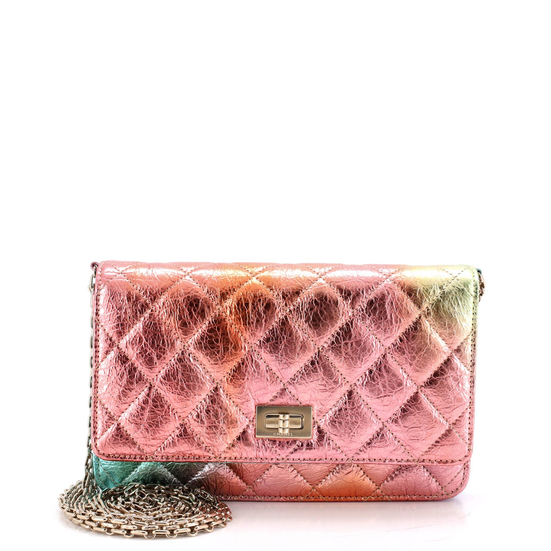 Rainbow Reissue 2.55 Wallet on Chain Quilted Multicolor Metallic Goatskin