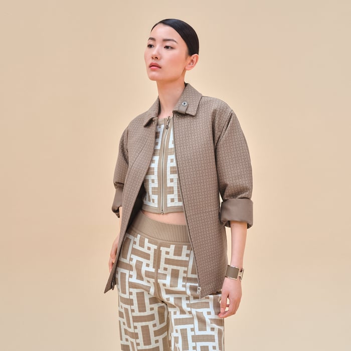 "Mosaique" Belted Short Coat