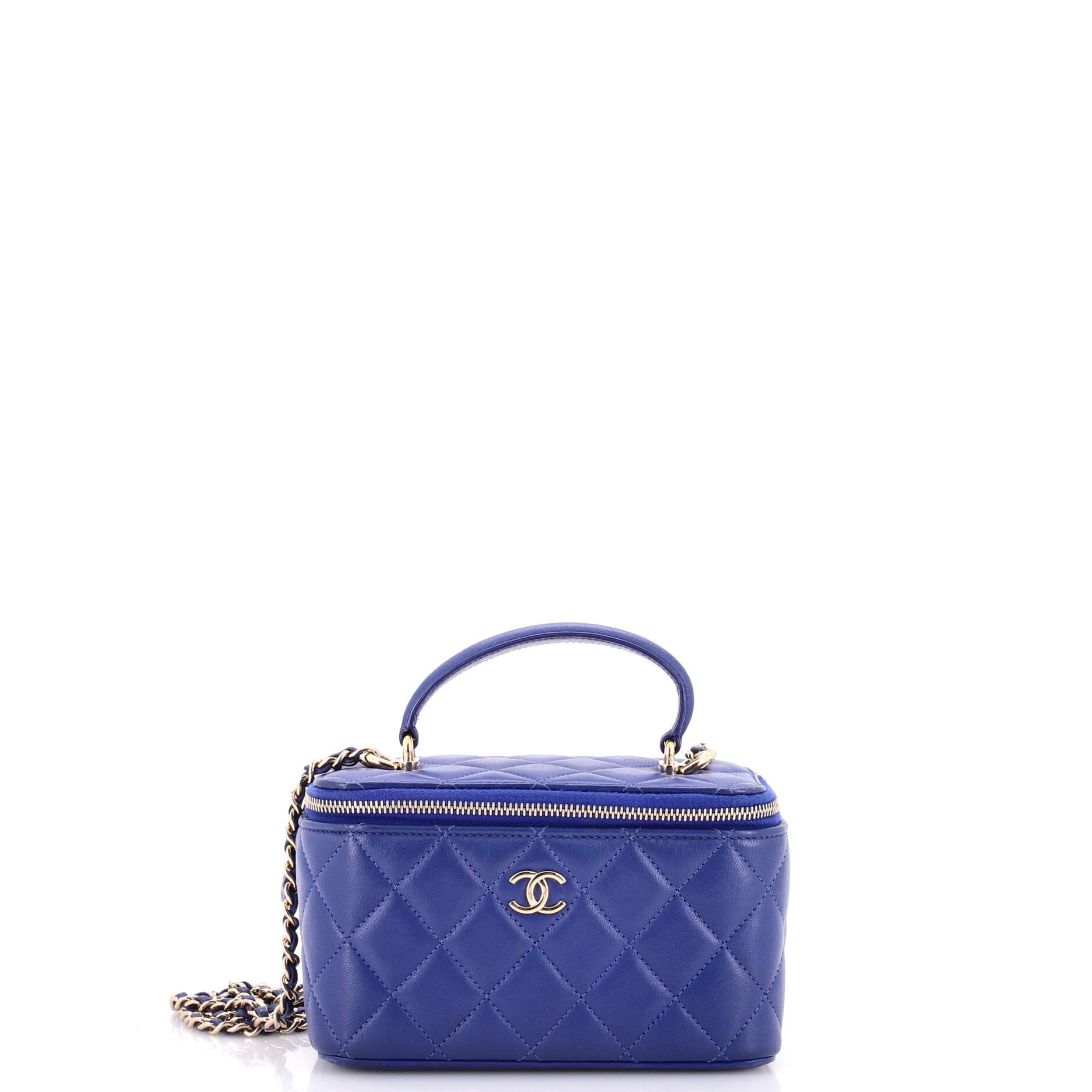 Classic Top Handle Vanity Case with Chain Quilted Lambskin Small