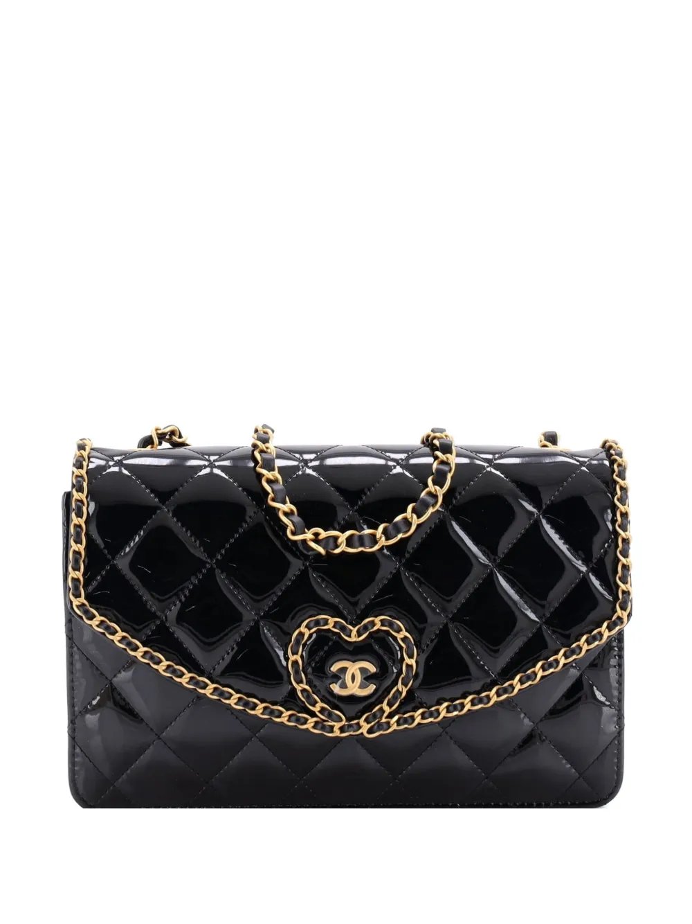 Heart Chain Flap Bag Quilted Patent Small crossbody bag