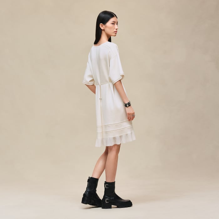 Gris Perle "Aux Champs En Fleurs Raye" Short-sleeve Dress