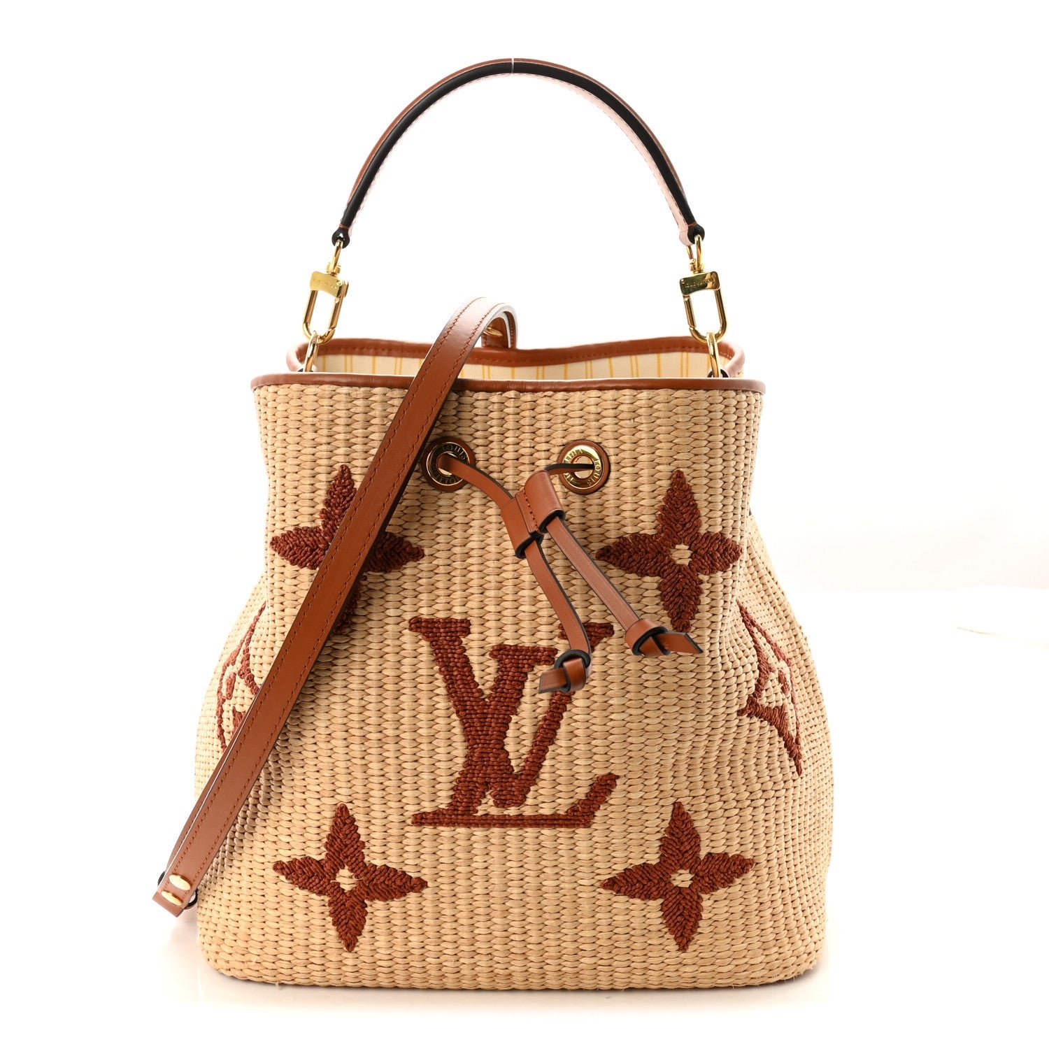 Louis Vuitton Raffia Calfskin Monogram Neonoe MM Tan