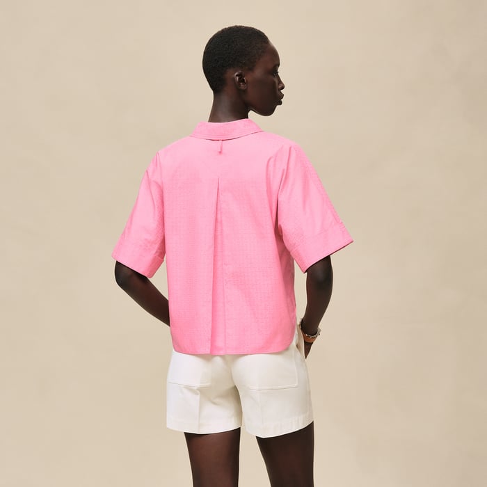 Rose Bonbon Cropped Polo Blouse