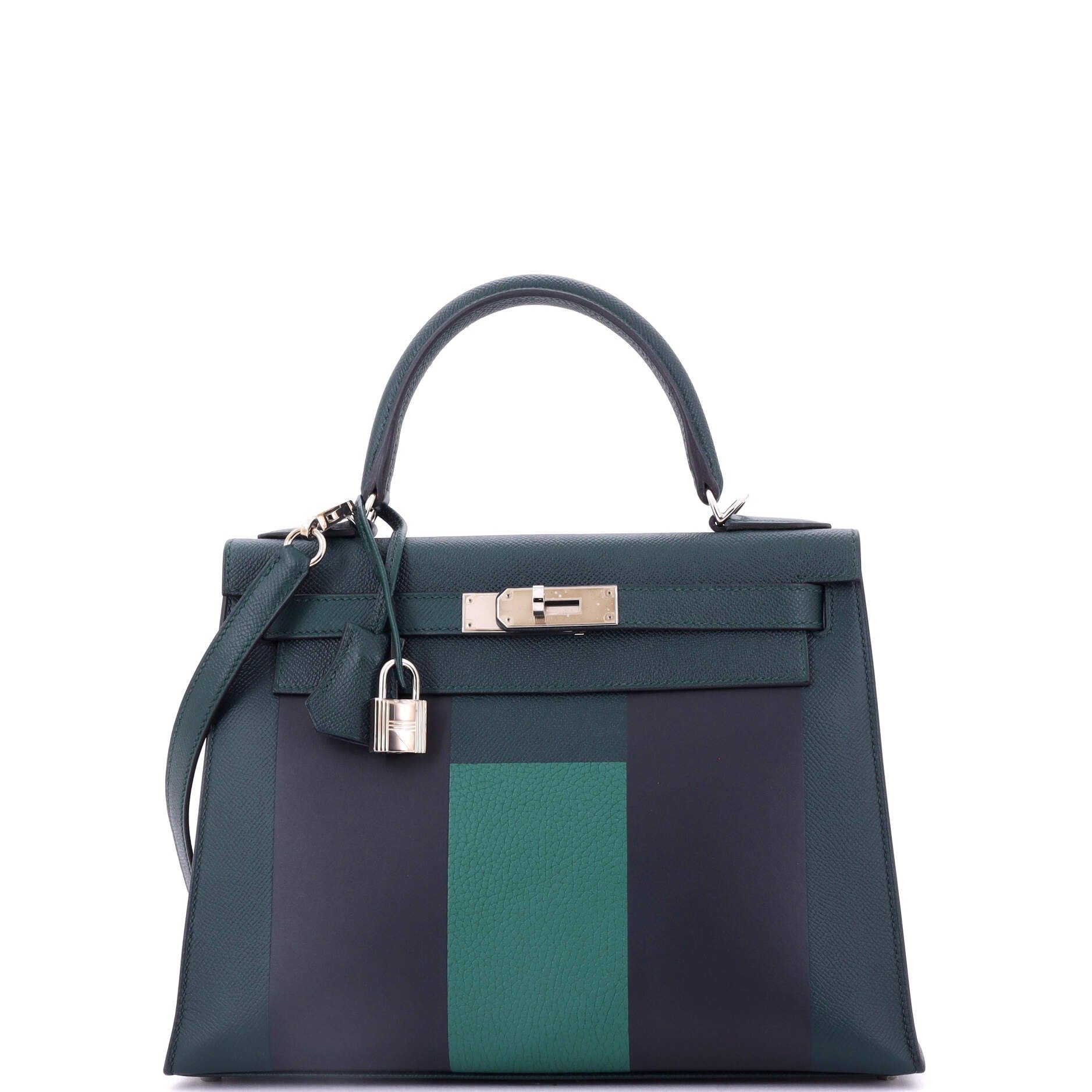 Hermes Kelly Lettre Handbag Green Epsom with Palladium Hardware 28