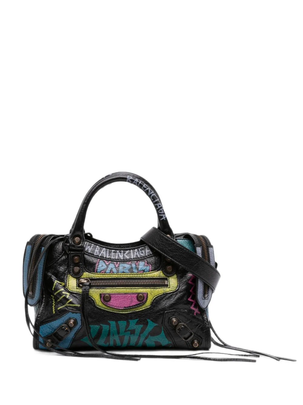 2018 Mini Lambskin Motocross Graffiti All Over Classic City satchel