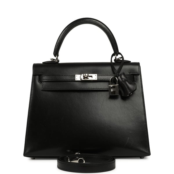 Pre-owned Hermes Kelly Sellier 25 Black Box Palladium Hardware