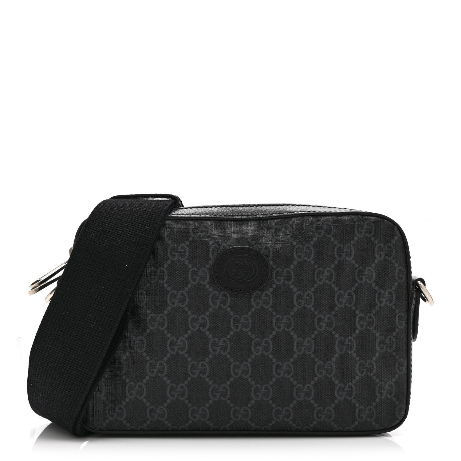 Gucci GG Supreme Monogram Azalea Calfskin Retro Interlocking G Wristlet Shoulder Bag Black