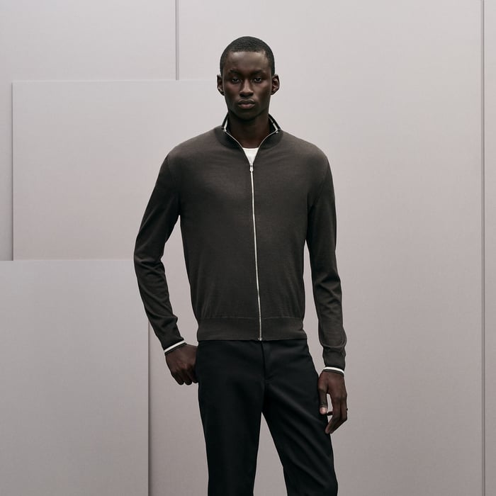Kaki "Rayures & Twist" Zipped Jacket