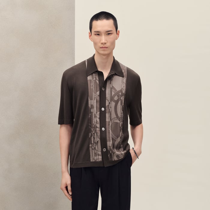 Café "Eperon d'Or Soie Plissee" Short-sleeve Straight Cut Shirt